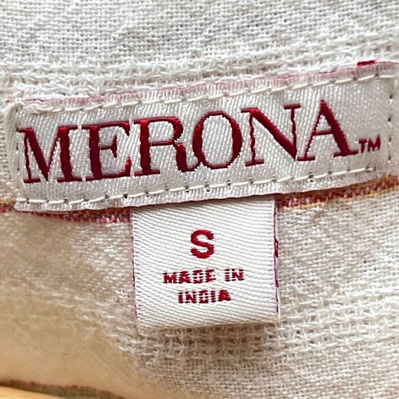 Merona Striped Rainbow 100% Cotton White Tunic Top Long Sleeve Pocket Buttons - Picture 8 of 11